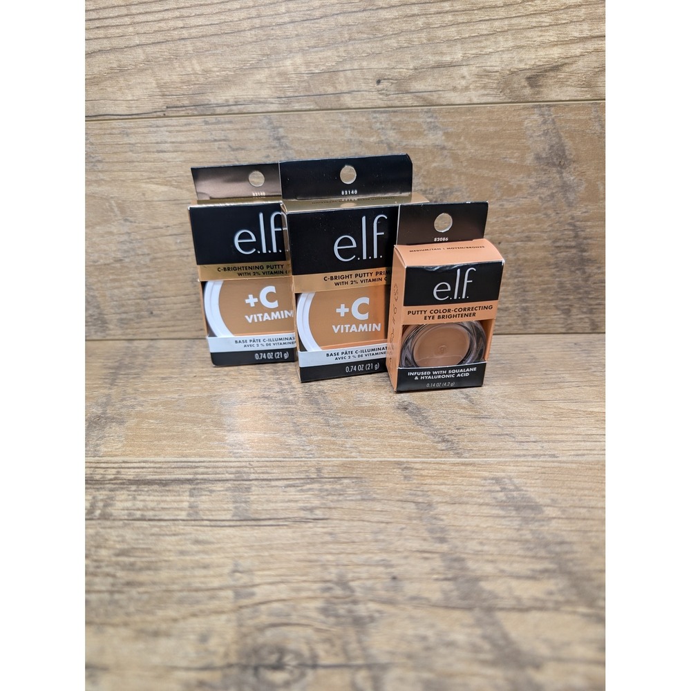 e.l.f C-Bright Putty Primer Vitamin C Sheer x2 Eye Brightener Medium Tan Lot 3‎